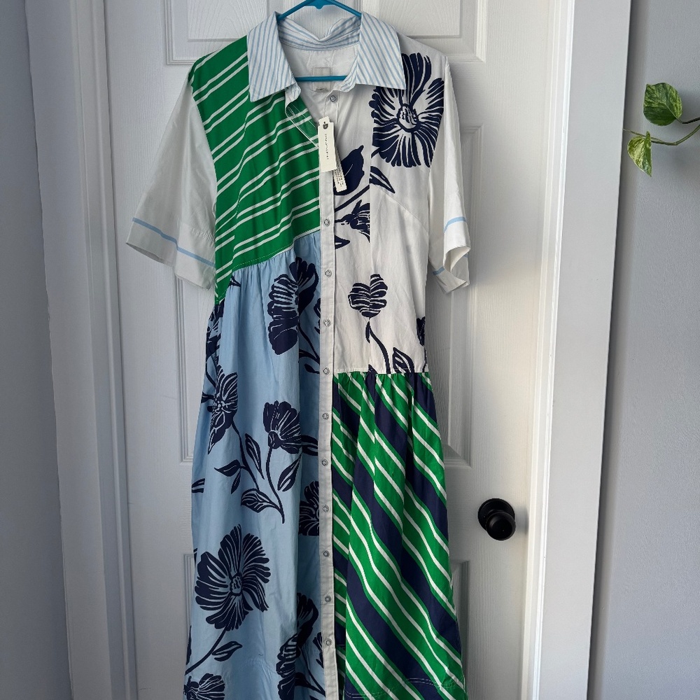 Anthropologie Maeve Mixed-Print Buttondown Dress Size M NWT